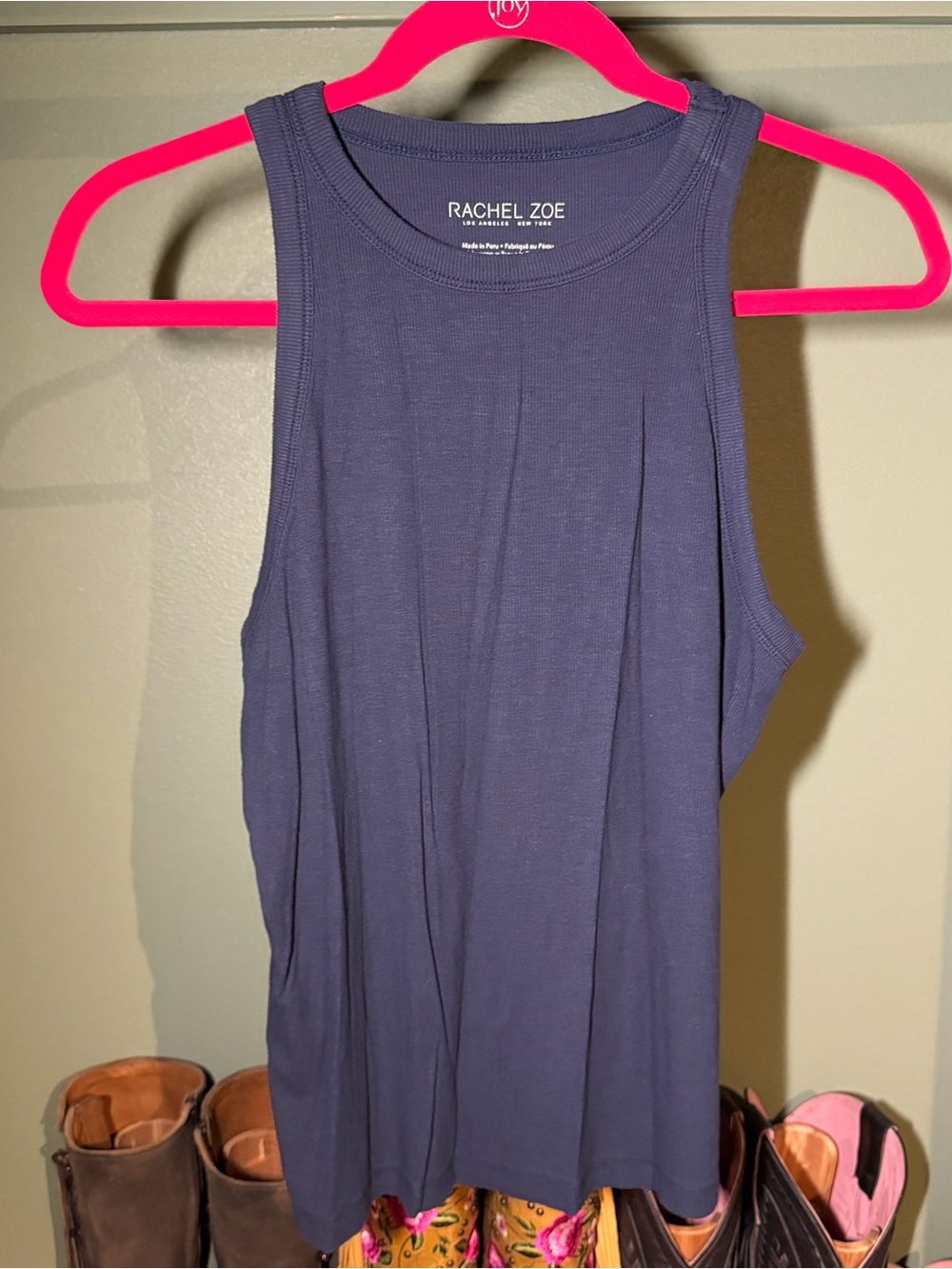 Rachel Zoe Sleeveless Ribbed Tank Top in Navy xl